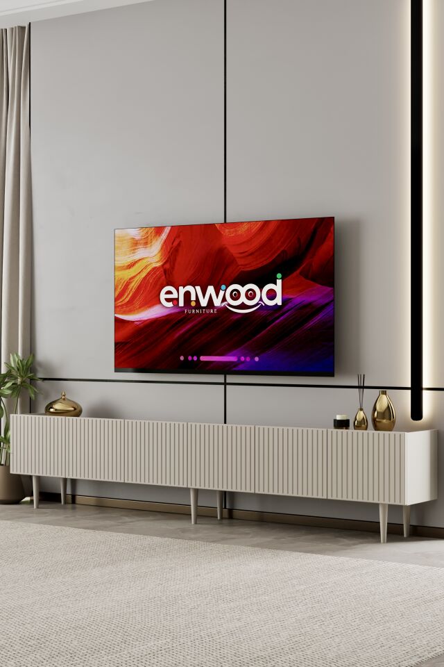 Capella TV Ünitesi 240 cm 6 Kapaklı Ayaklı MDF KUM TAŞI