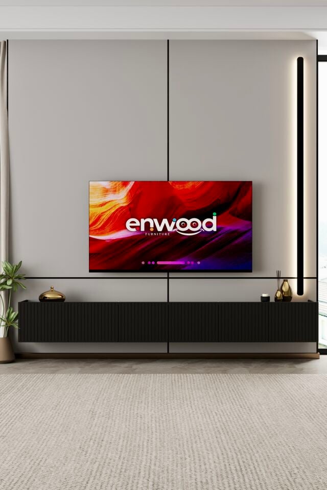 Capella TV Ünitesi 240 cm 6 Kapaklı Duvara Monte MDF SİYAH