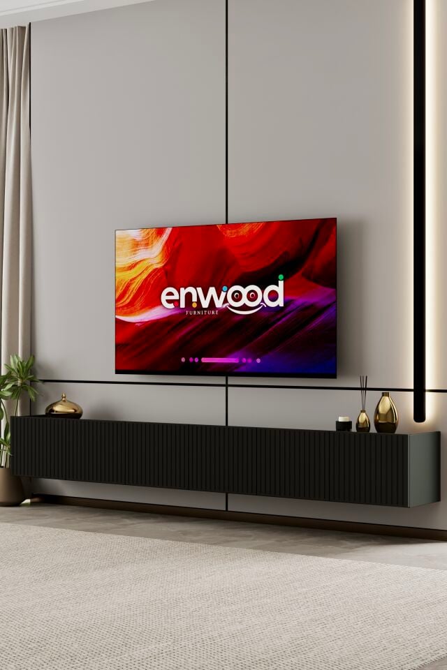 Capella TV Ünitesi 240 cm 6 Kapaklı Duvara Monte MDF SİYAH