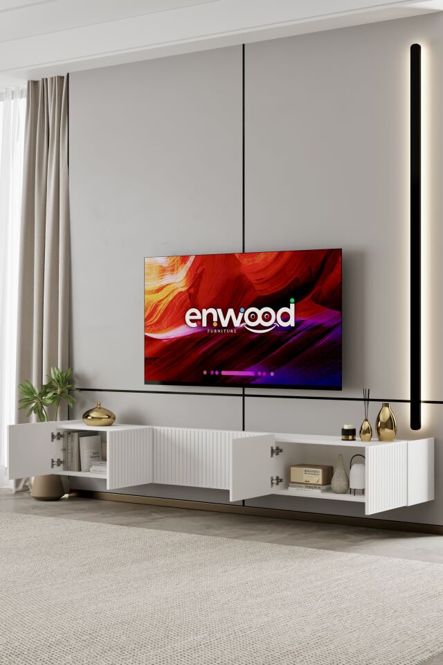 Capella TV Ünitesi 240 cm 6 Kapaklı Duvara Monte MDF BEYAZ