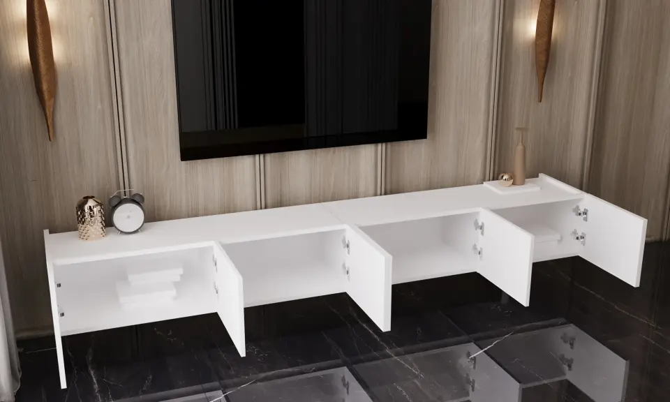 Capella Tv Ünitesi 240 cm 6 kapaklı duvara monte MDF (8 renk seçeneği) BEYAZ
