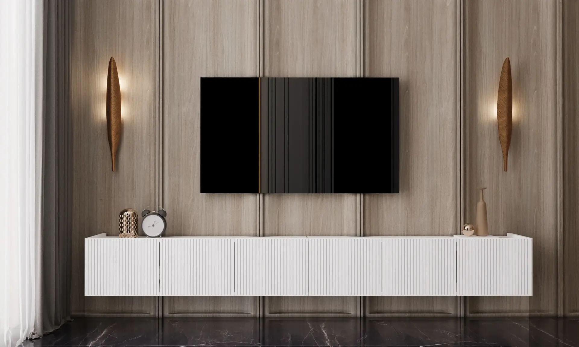 Capella Tv Ünitesi 240 cm 6 kapaklı duvara monte MDF (8 renk seçeneği) BEYAZ