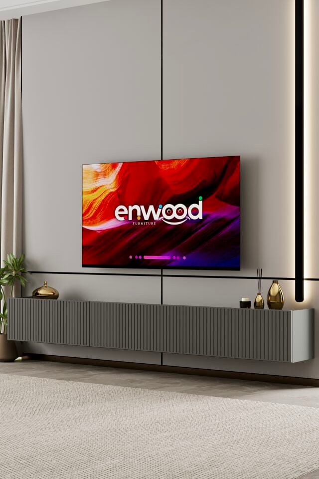 Capella TV Ünitesi 240 cm 6 Kapaklı Duvara Monte MDF GRİ