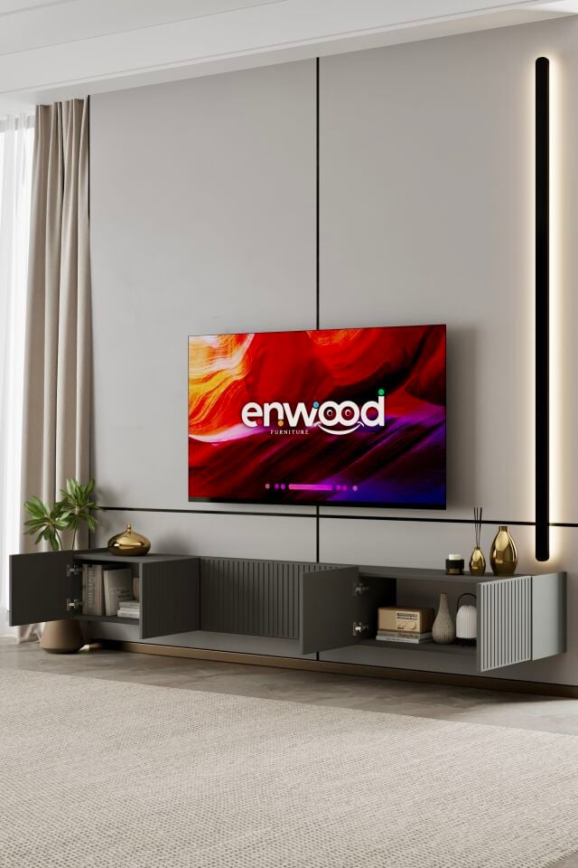 Capella TV Ünitesi 240 cm 6 Kapaklı Duvara Monte MDF GRİ