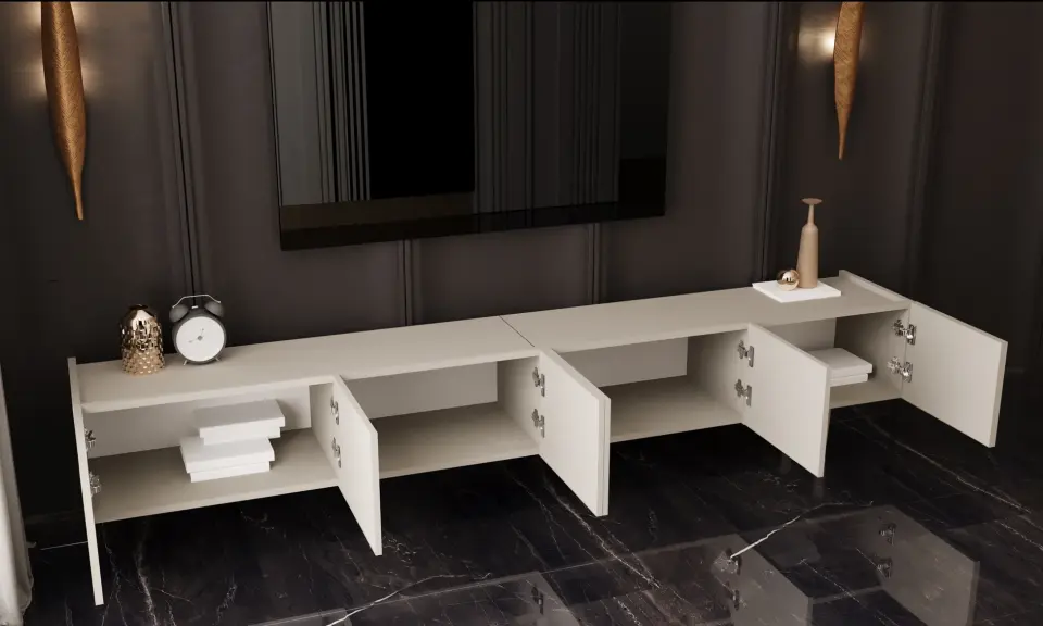 Capella Tv Ünitesi 240 cm 6 kapaklı duvara monte MDF (8 renk seçeneği) KUM TAŞI