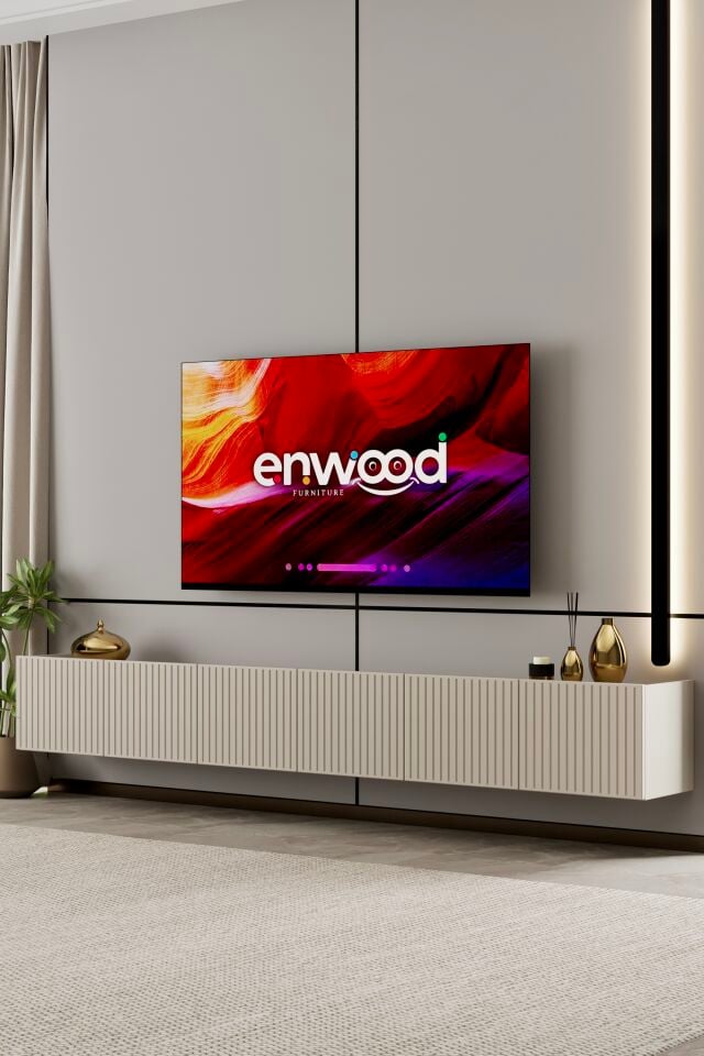 Capella TV Ünitesi 240 cm 6 Kapaklı Duvara Monte MDF KUM TAŞI