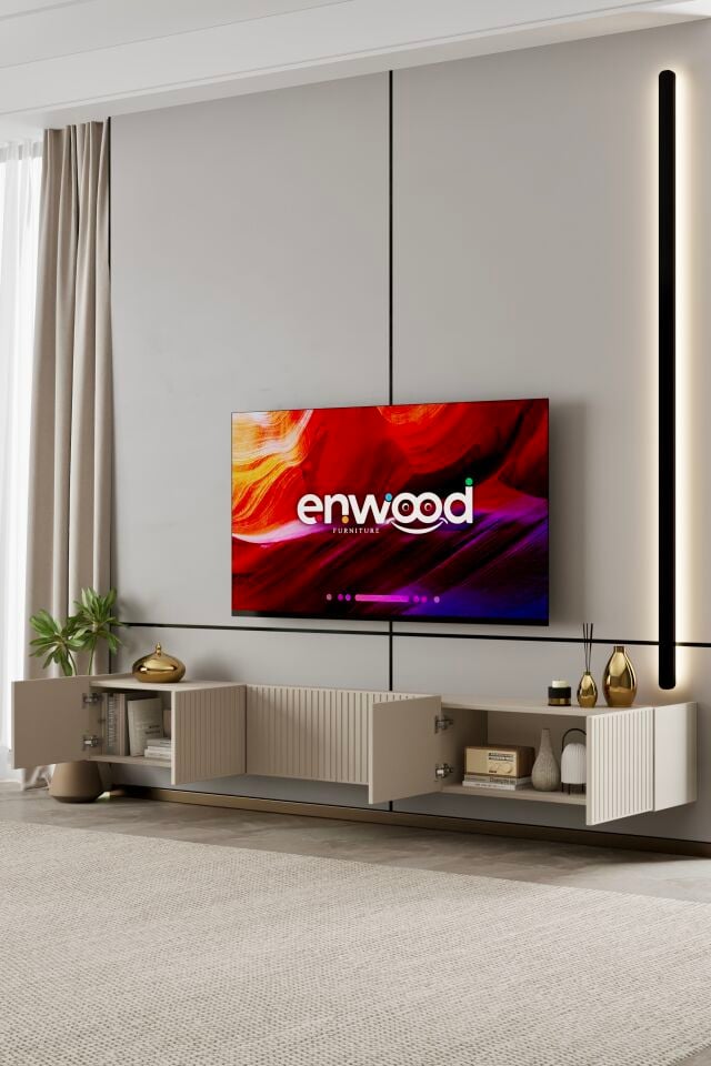 Capella TV Ünitesi 240 cm 6 Kapaklı Duvara Monte MDF KUM TAŞI
