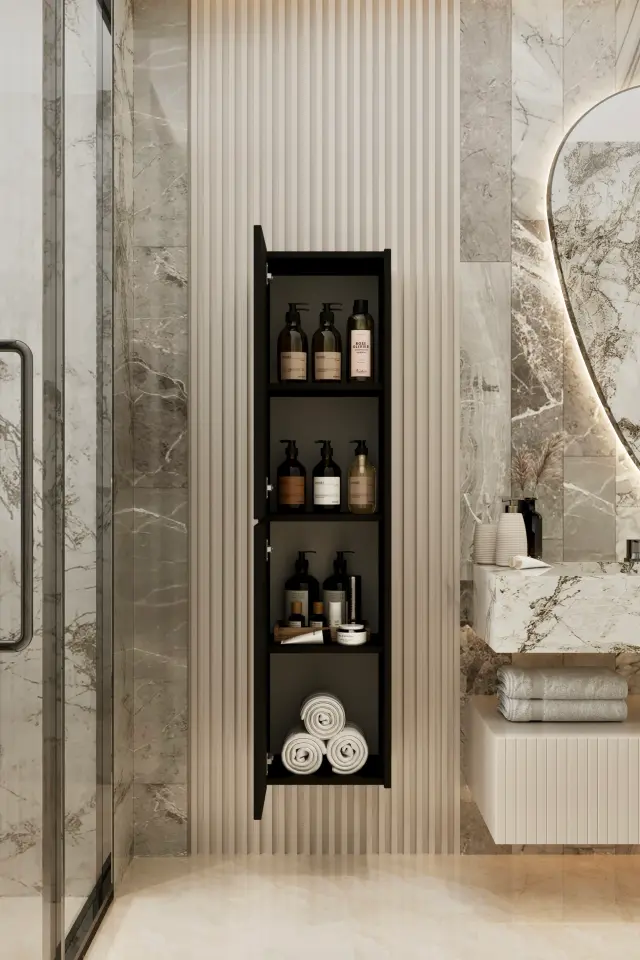 Capella MDF Çok Amaçlı Banyo Dolabı (6 renk seçeneği) SİYAH