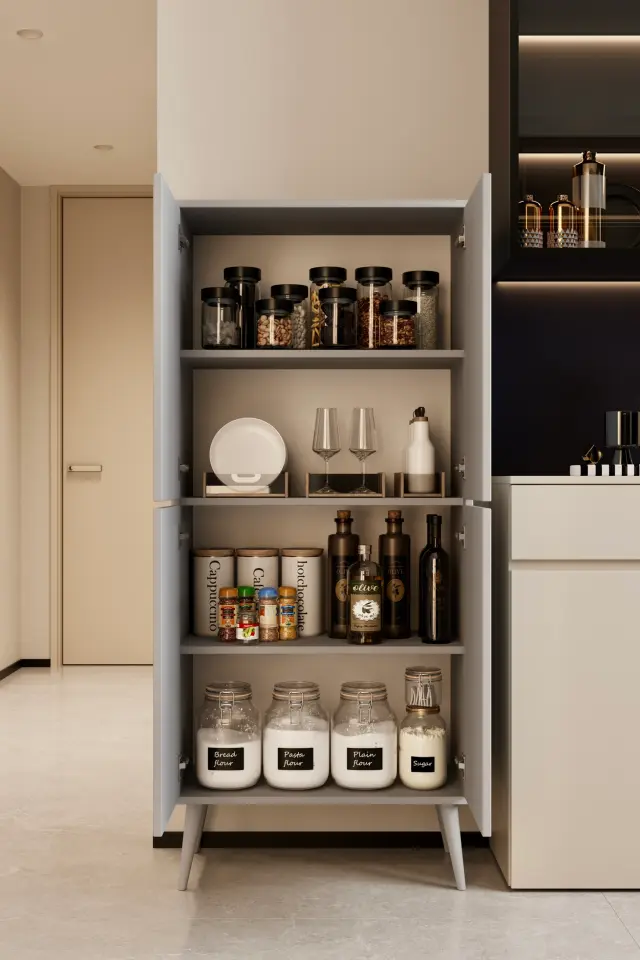Capella MDF Çok Amaçlı Kiler-Mutfak Dolabı (6 renk seçeneği) SİS GRİ