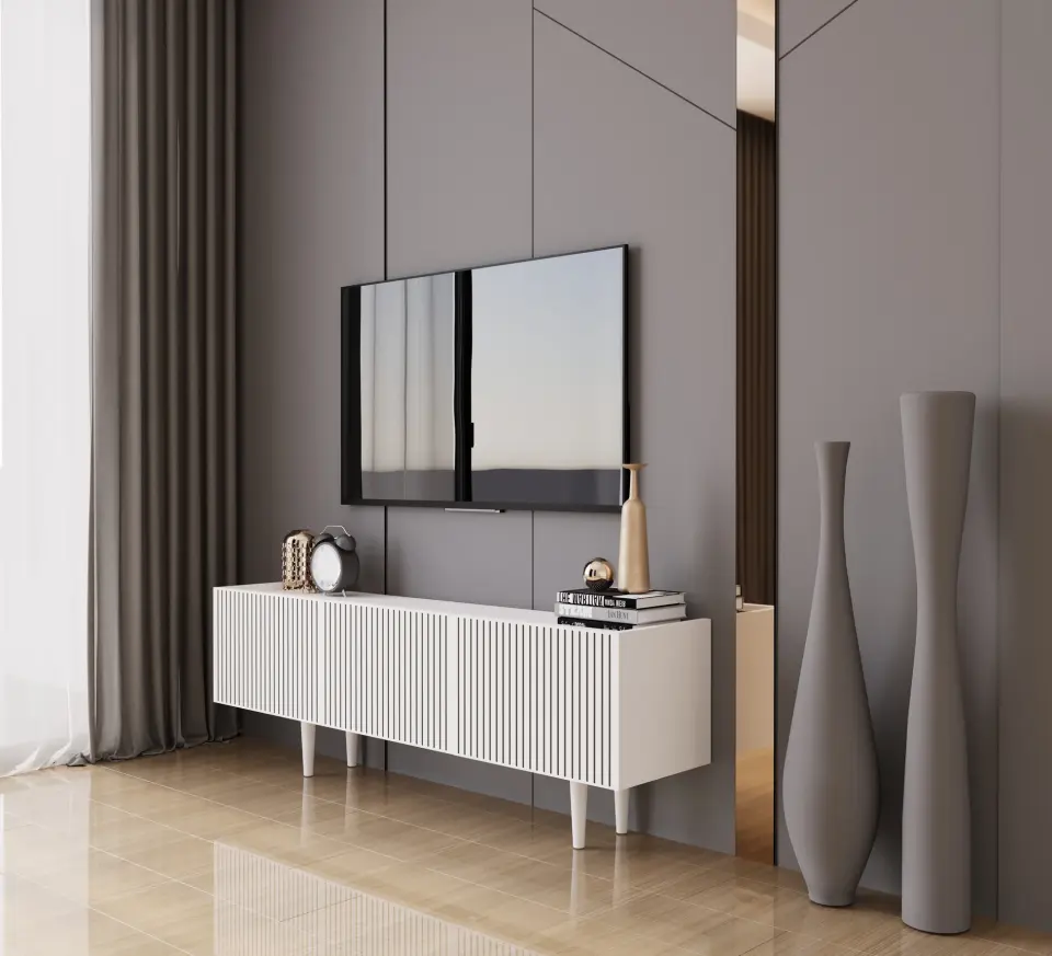 Capella Tv Ünitesi 140 cm 3 kapaklı ayaklı MDF (8 renk seçeneği) BEYAZ