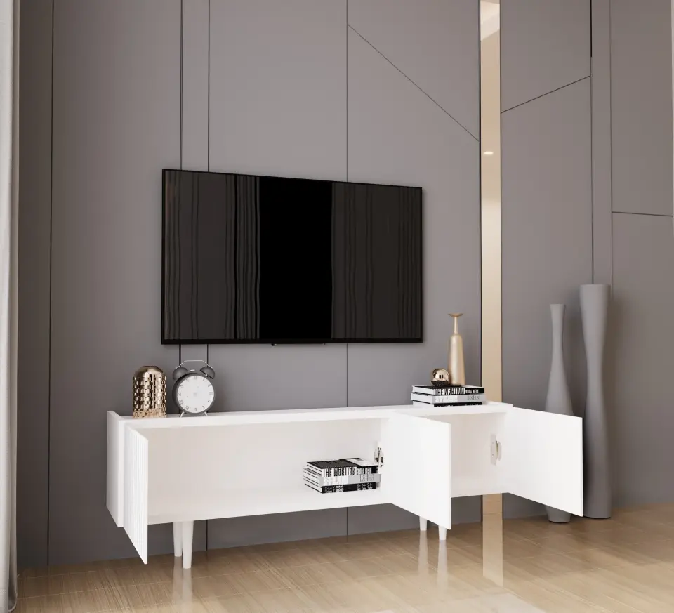 Capella Tv Ünitesi 140 cm 3 kapaklı ayaklı MDF (8 renk seçeneği) BEYAZ