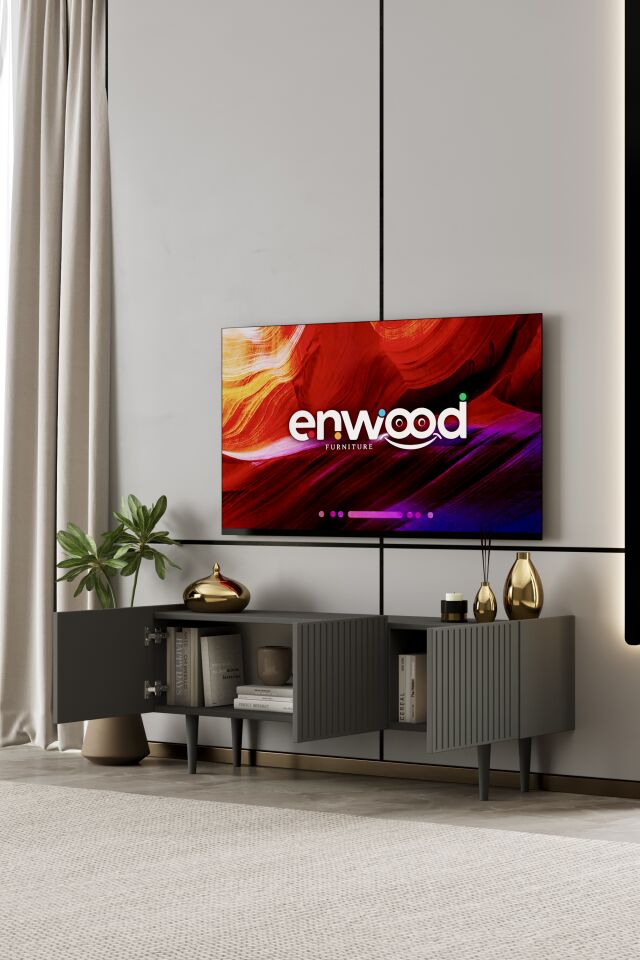 Capella TV Ünitesi 140 cm 3 Kapaklı Ayaklı MDF GRİ