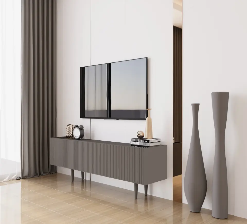Capella Tv Ünitesi 140 cm 3 kapaklı ayaklı MDF (8 renk seçeneği) GRİ