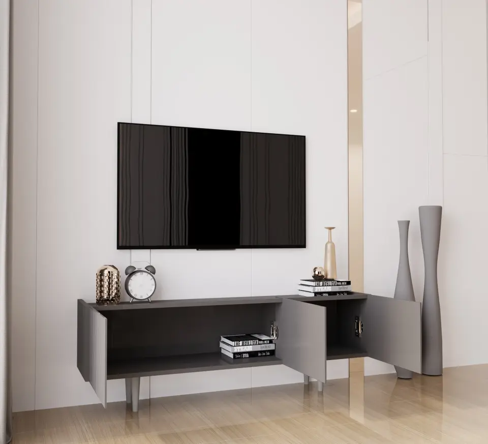 Capella Tv Ünitesi 140 cm 3 kapaklı ayaklı MDF (8 renk seçeneği) GRİ