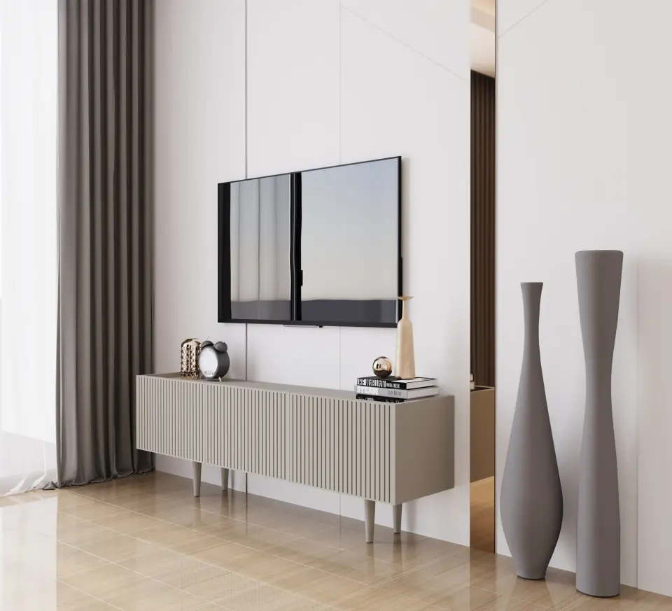 Capella Tv Ünitesi 140 cm 3 kapaklı ayaklı MDF (8 renk seçeneği) KUM TAŞI