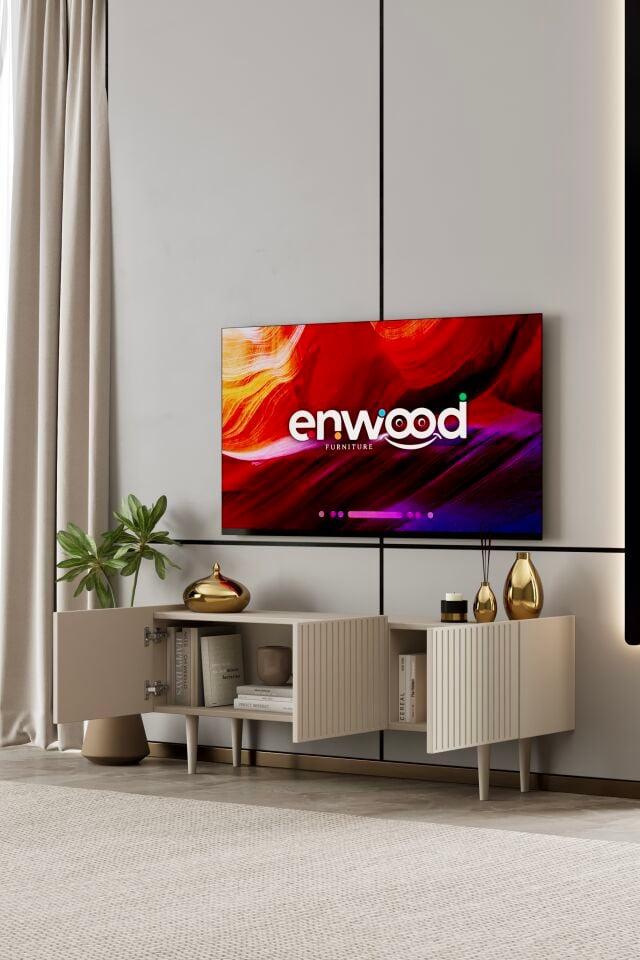 Capella TV Ünitesi 140 cm 3 Kapaklı Ayaklı MDF KUM TAŞI
