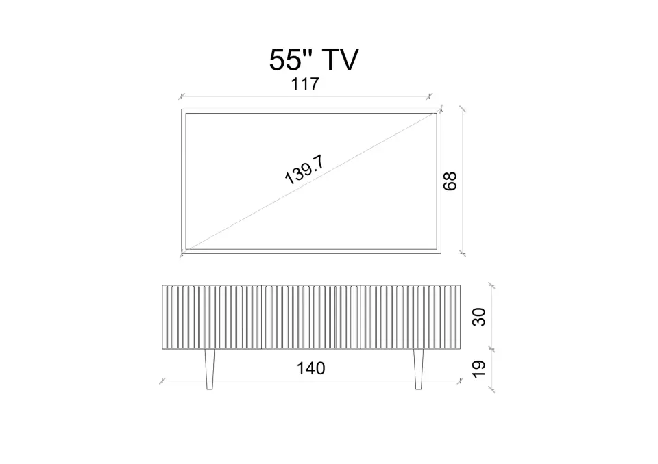 Capella Tv Ünitesi 140 cm 3 kapaklı ayaklı MDF (8 renk seçeneği) SİYAH