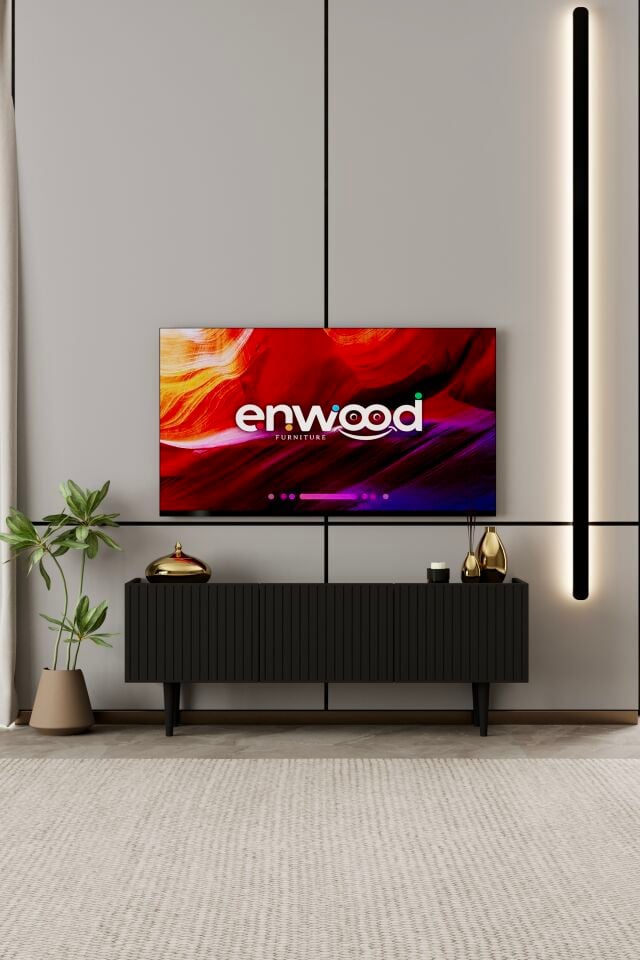 Capella TV Ünitesi 140 cm 3 Kapaklı Ayaklı MDF SİYAH