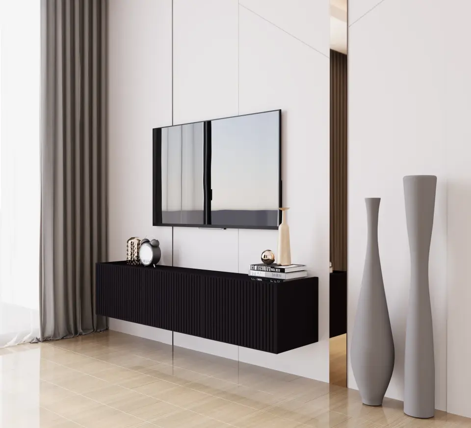 Capella Tv Ünitesi 140 cm 3 kapaklı duvara monte MDF (8 renk seçeneği) SİYAH