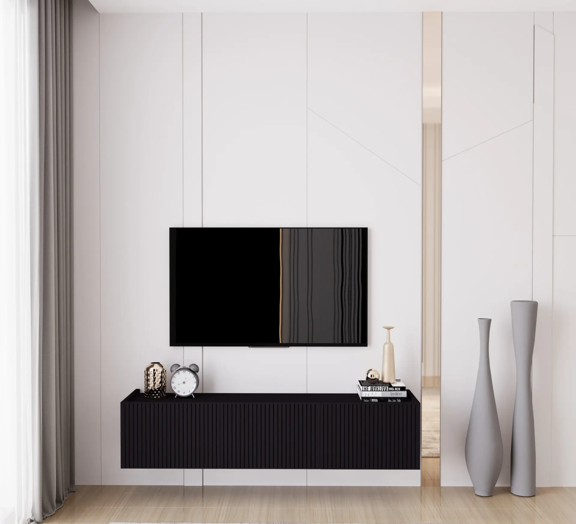 Capella Tv Ünitesi 140 cm 3 kapaklı duvara monte MDF (8 renk seçeneği) SİYAH