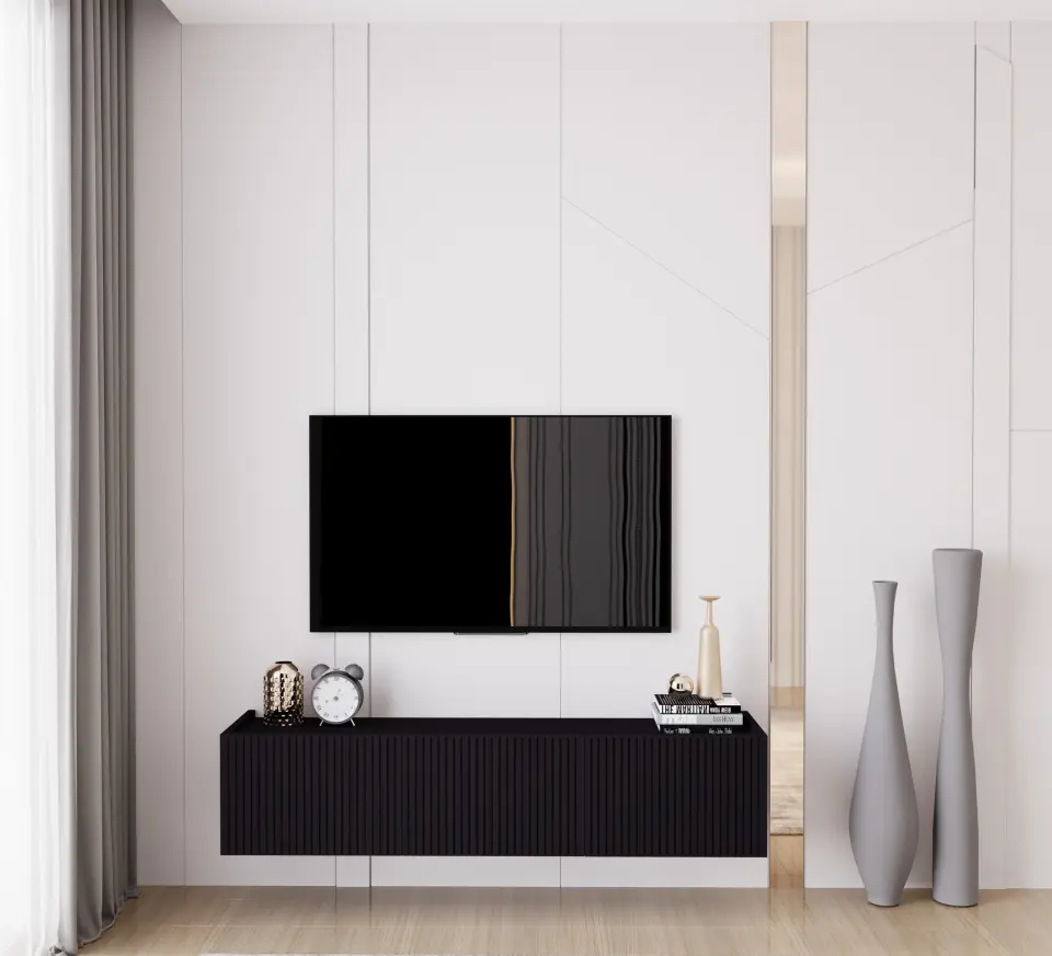 Capella Tv Ünitesi 140 cm 3 kapaklı duvara monte MDF (8 renk seçeneği) SİYAH