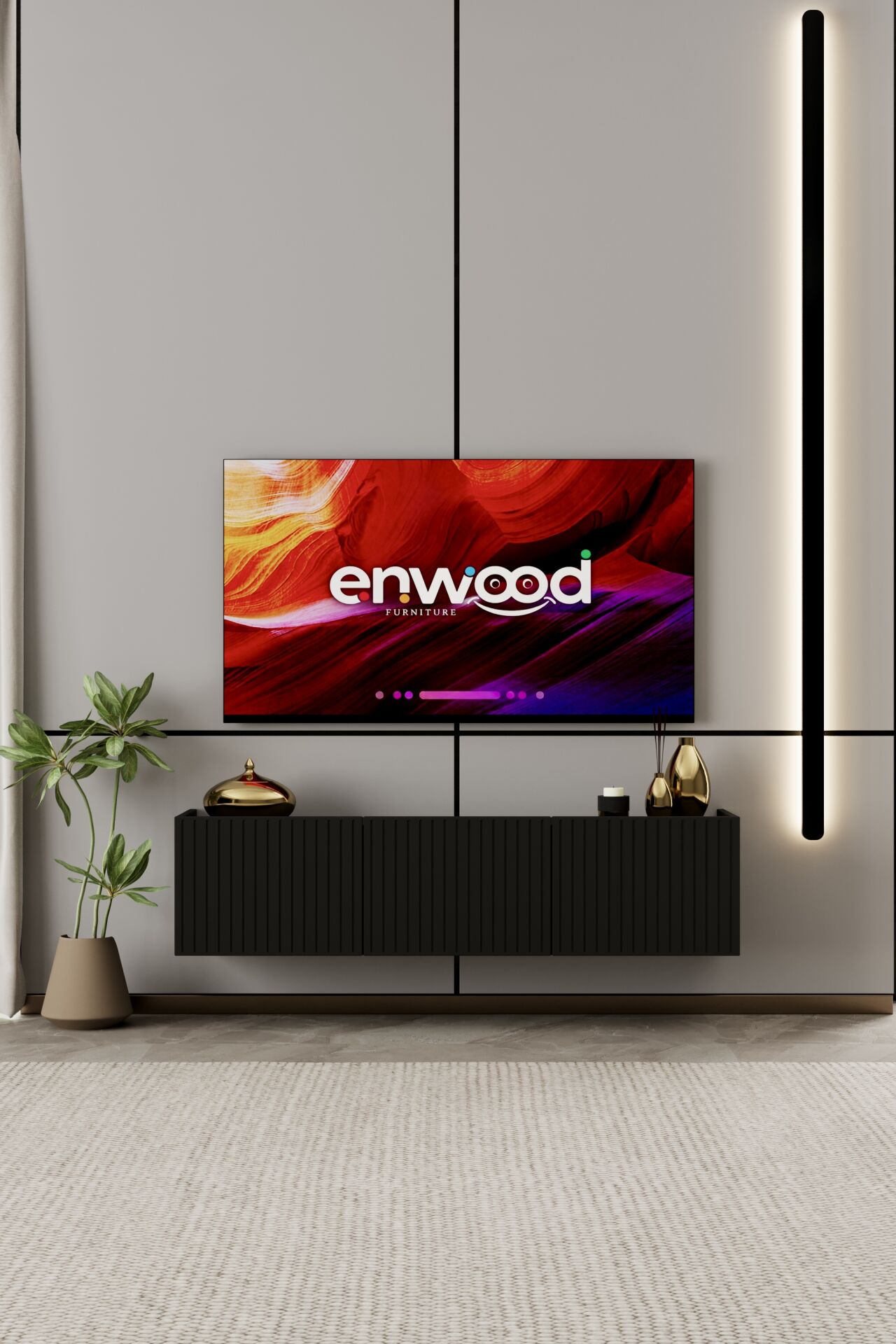 Capella TV Ünitesi 140 cm 3 Kapaklı Duvara Monte MDF SİYAH