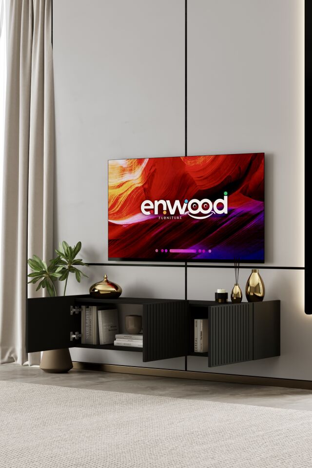 Capella TV Ünitesi 140 cm 3 Kapaklı Duvara Monte MDF SİYAH