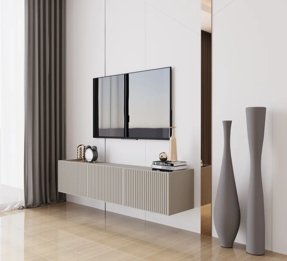 Capella Tv Ünitesi 140 cm 3 kapaklı duvara monte MDF (8 renk seçeneği) KUM TAŞI