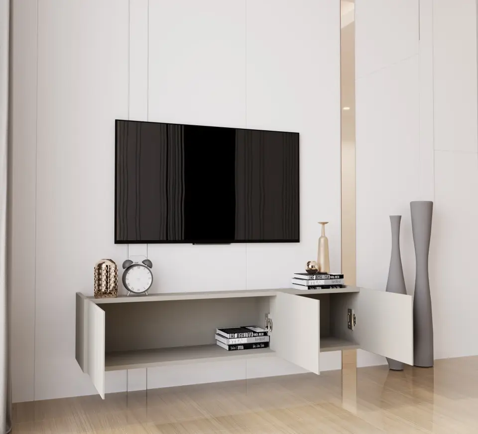 Capella Tv Ünitesi 140 cm 3 kapaklı duvara monte MDF (8 renk seçeneği) KUM TAŞI