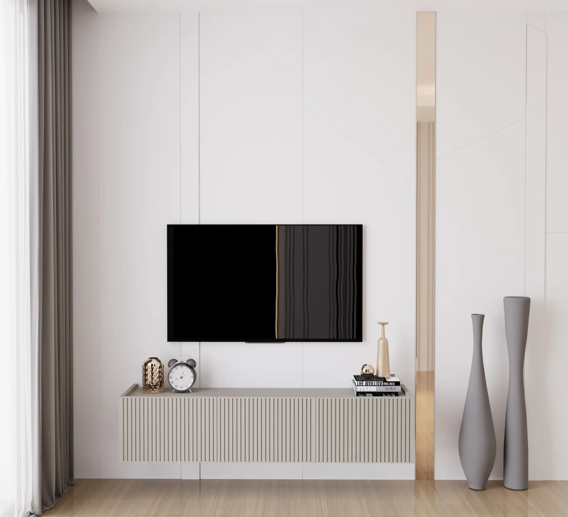Capella Tv Ünitesi 140 cm 3 kapaklı duvara monte MDF (8 renk seçeneği) KUM TAŞI