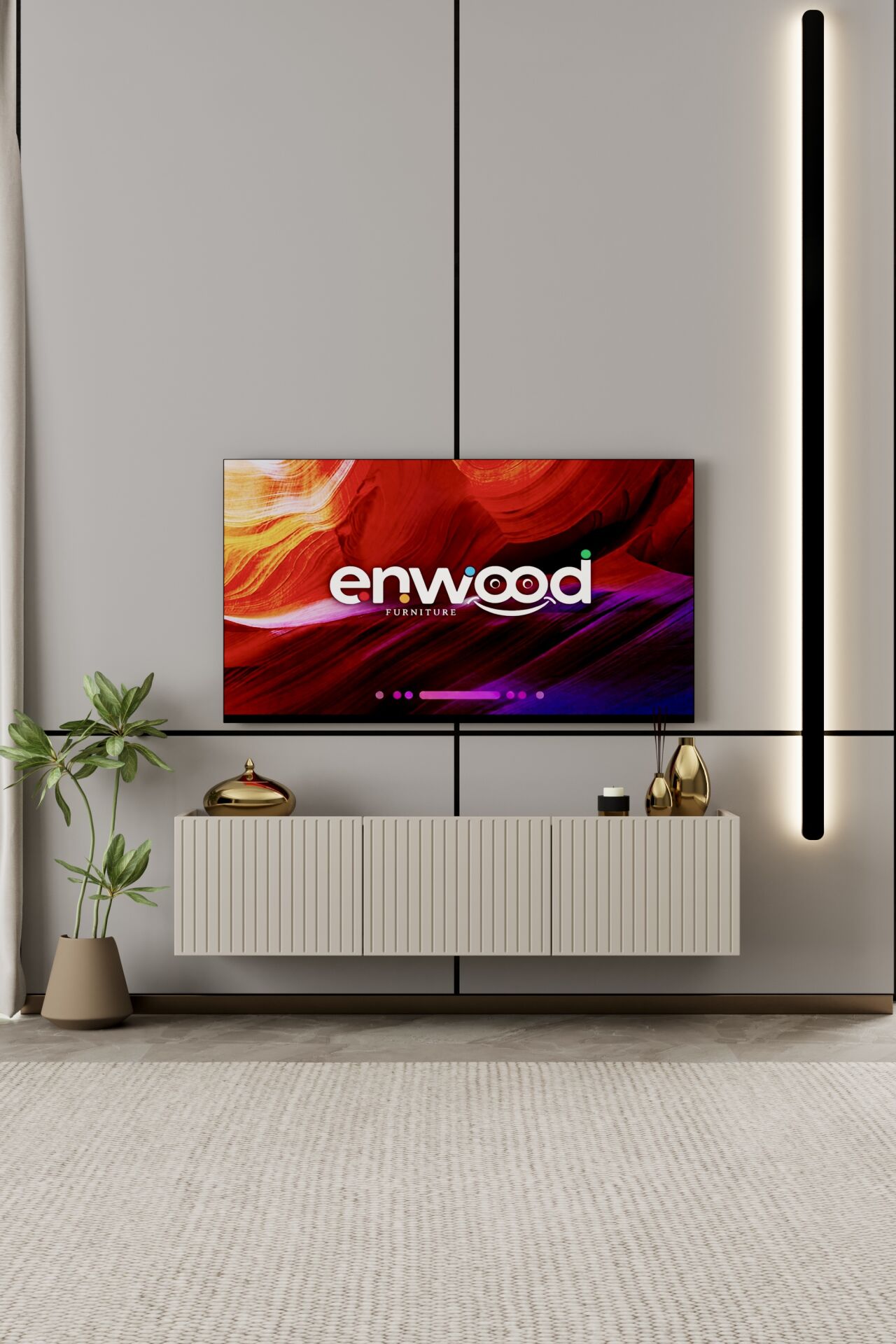 Capella TV Ünitesi 140 cm 3 Kapaklı Duvara Monte MDF KUM TAŞI