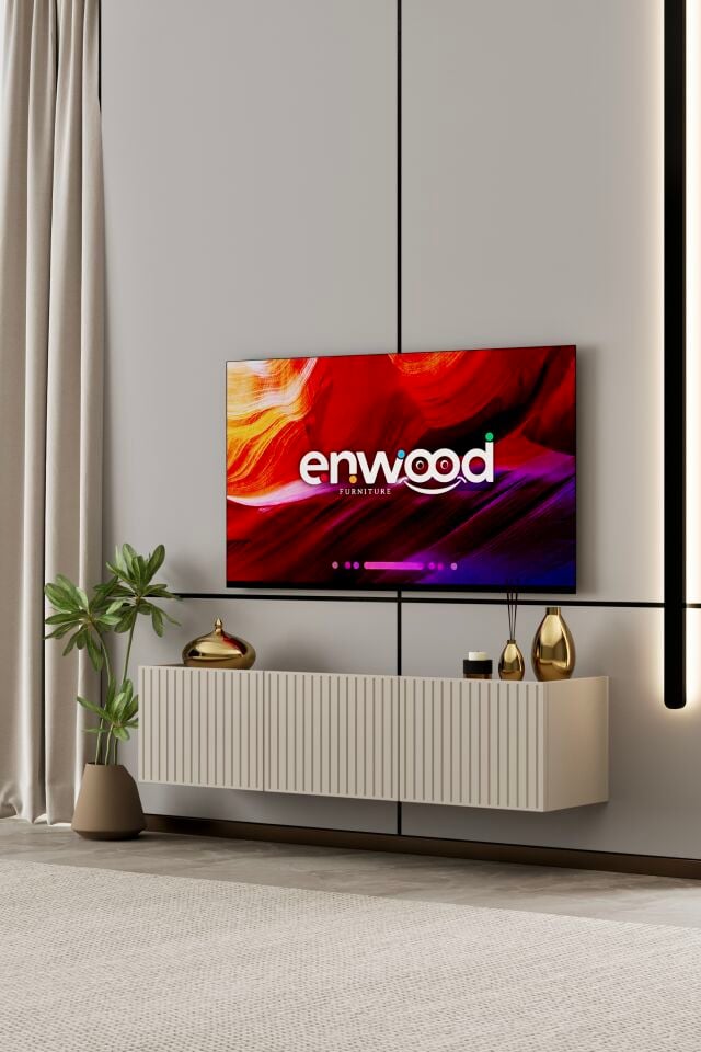 Capella TV Ünitesi 140 cm 3 Kapaklı Duvara Monte MDF KUM TAŞI