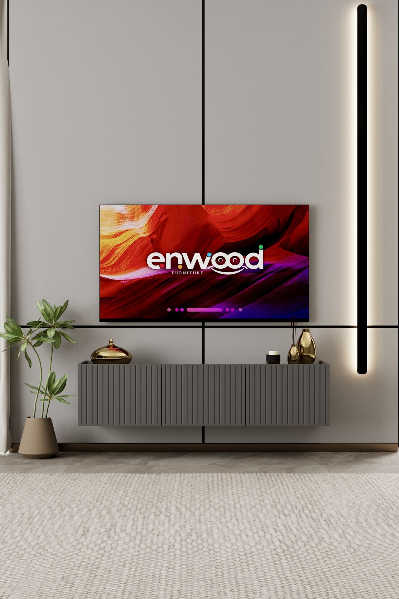 Capella TV Ünitesi 140 cm 3 Kapaklı Duvara Monte MDF GRİ