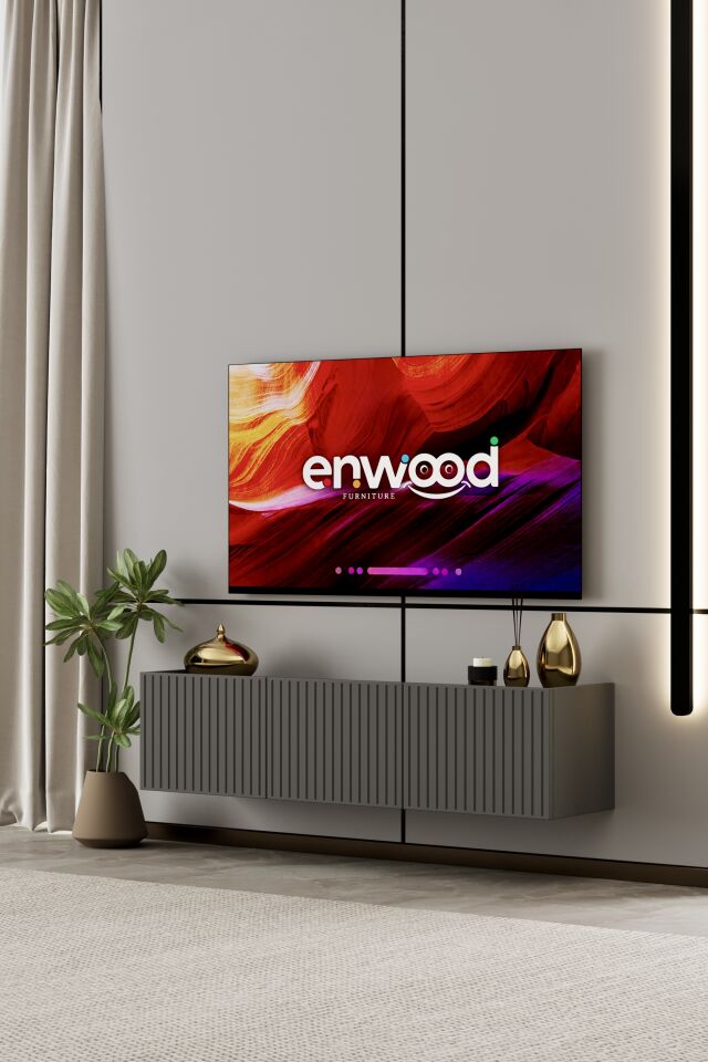 Capella TV Ünitesi 140 cm 3 Kapaklı Duvara Monte MDF GRİ