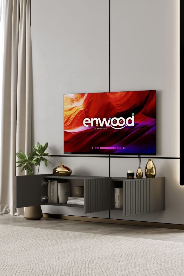 Capella TV Ünitesi 140 cm 3 Kapaklı Duvara Monte MDF GRİ