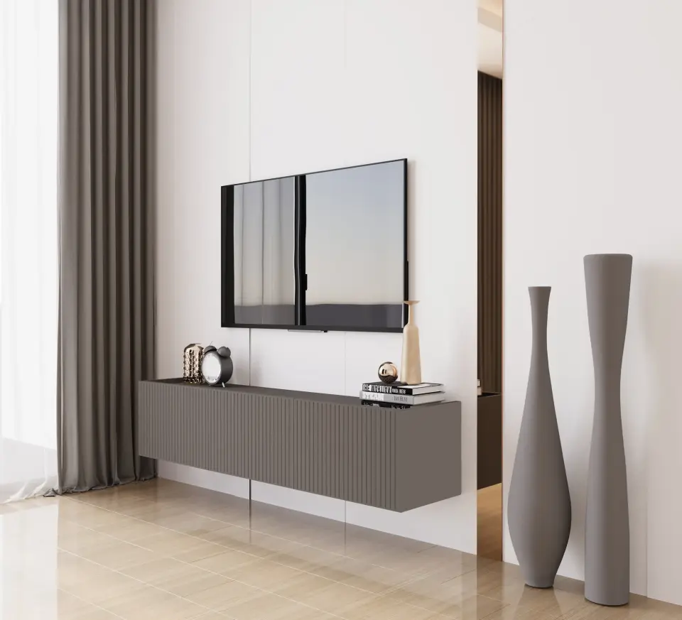 Capella Tv Ünitesi 140 cm 3 kapaklı duvara monte MDF (8 renk seçeneği) GRİ