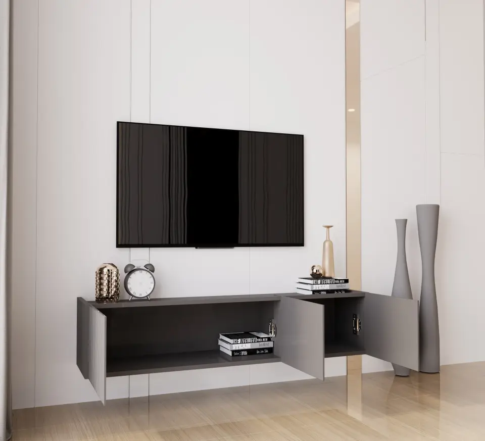 Capella Tv Ünitesi 140 cm 3 kapaklı duvara monte MDF (8 renk seçeneği) GRİ