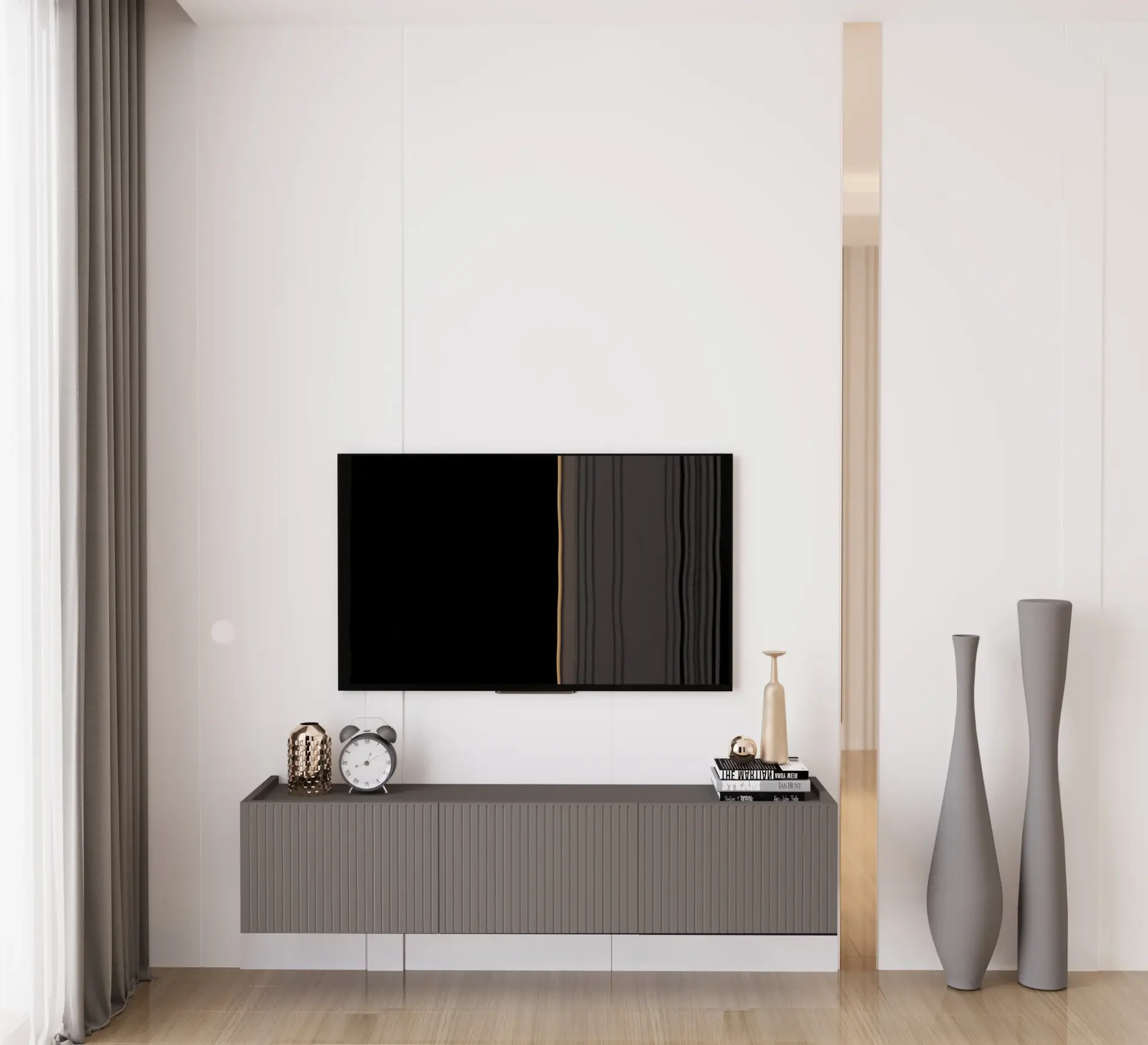 Capella Tv Ünitesi 140 cm 3 kapaklı duvara monte MDF (8 renk seçeneği) GRİ