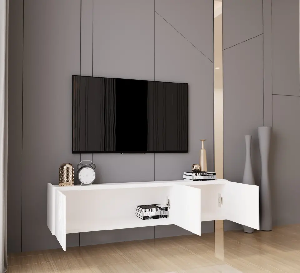 Capella Tv Ünitesi 140 cm 3 kapaklı duvara monte MDF (8 renk seçeneği) BEYAZ