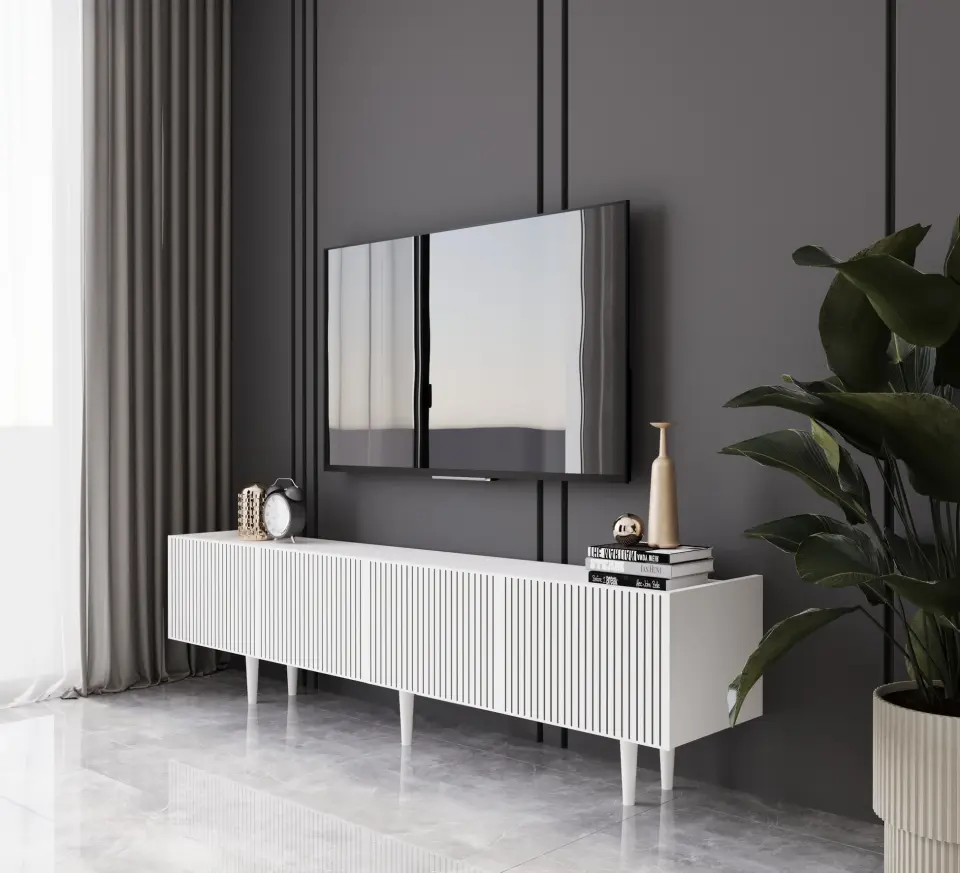 Capella Tv Ünitesi 160 cm 4 kapaklı ayaklı MDF (8 renk seçeneği) BEYAZ
