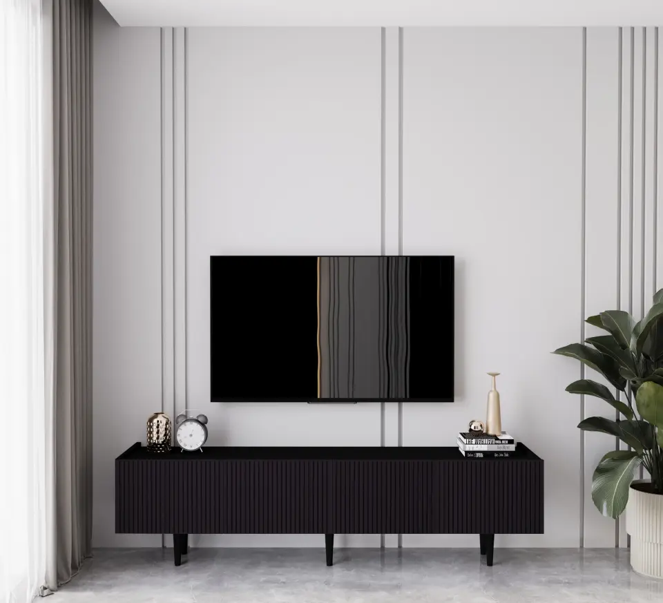 Capella Tv Ünitesi 160 cm 4 kapaklı ayaklı MDF (8 renk seçeneği) SİYAH