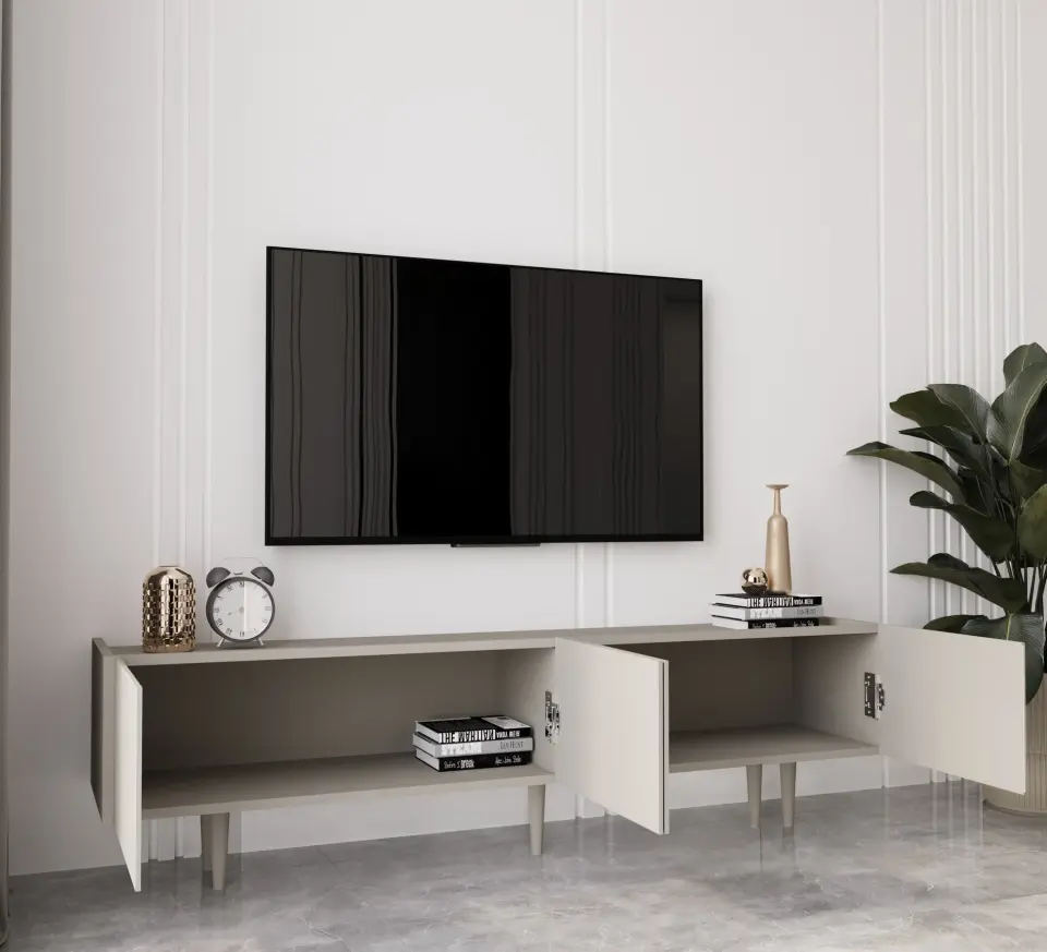 Capella Tv Ünitesi 160 cm 4 kapaklı ayaklı MDF (8 renk seçeneği) KUM TAŞI