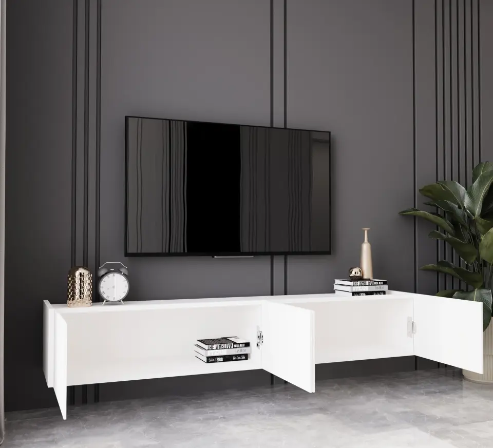 Capella Tv Ünitesi 160 cm 6 kapaklı duvara monte MDF (8 renk seçeneği) BEYAZ
