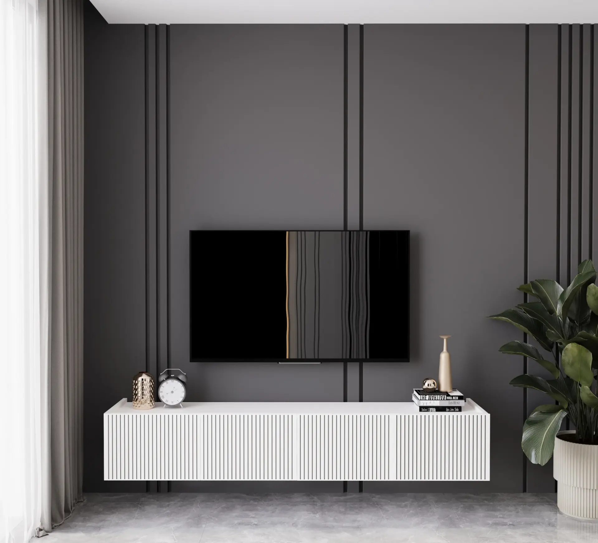 Capella Tv Ünitesi 160 cm 6 kapaklı duvara monte MDF (8 renk seçeneği) BEYAZ