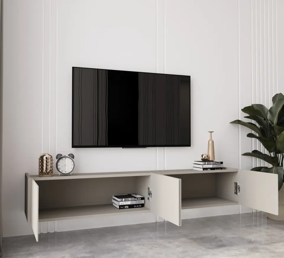 Capella Tv Ünitesi 160 cm 6 kapaklı duvara monte MDF (8 renk seçeneği) KUM TAŞI