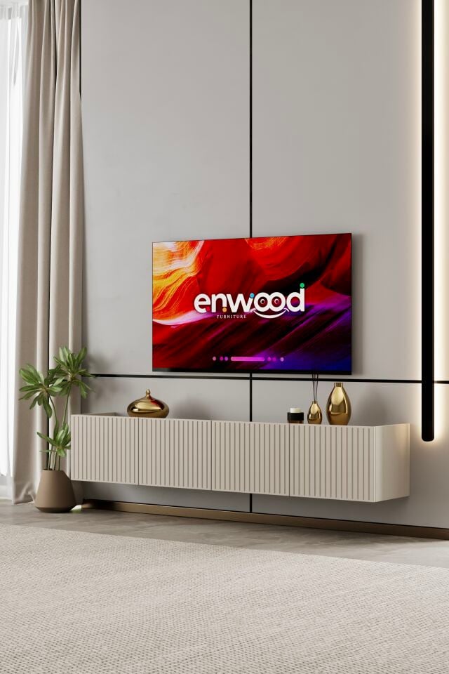 Capella TV Ünitesi 160 cm 4 Kapaklı Duvara Monte MDF KUM TAŞI