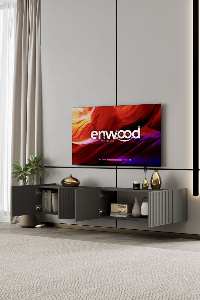Capella TV Ünitesi 160 cm 4 Kapaklı Duvara Monte MDF GRİ