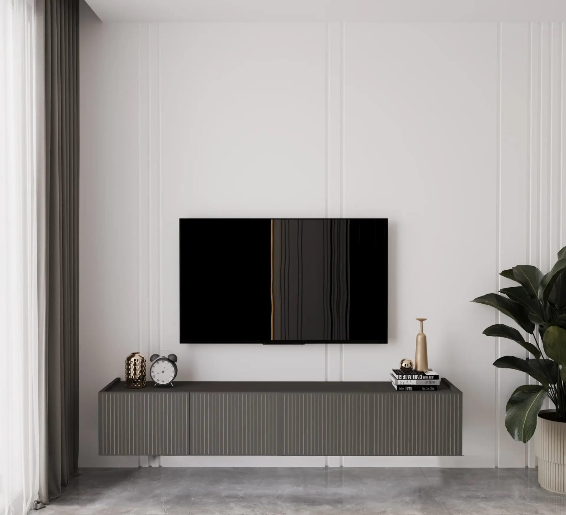 Capella Tv Ünitesi 160 cm 6 kapaklı duvara monte MDF (8 renk seçeneği) GRİ
