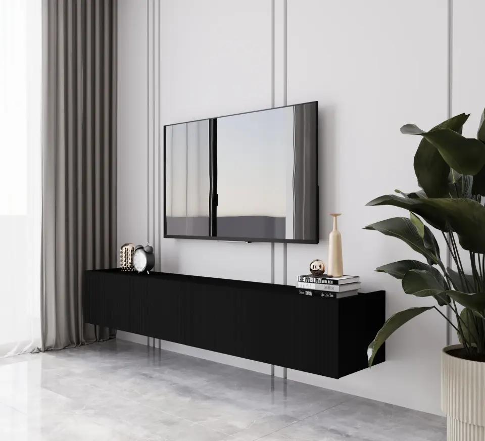 Capella Tv Ünitesi 160 cm 6 kapaklı duvara monte MDF (8 renk seçeneği) SİYAH