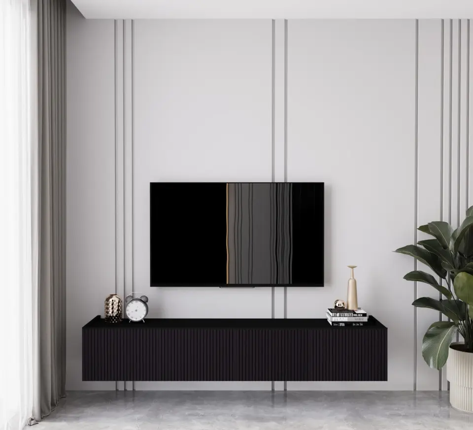Capella Tv Ünitesi 160 cm 6 kapaklı duvara monte MDF (8 renk seçeneği) SİYAH